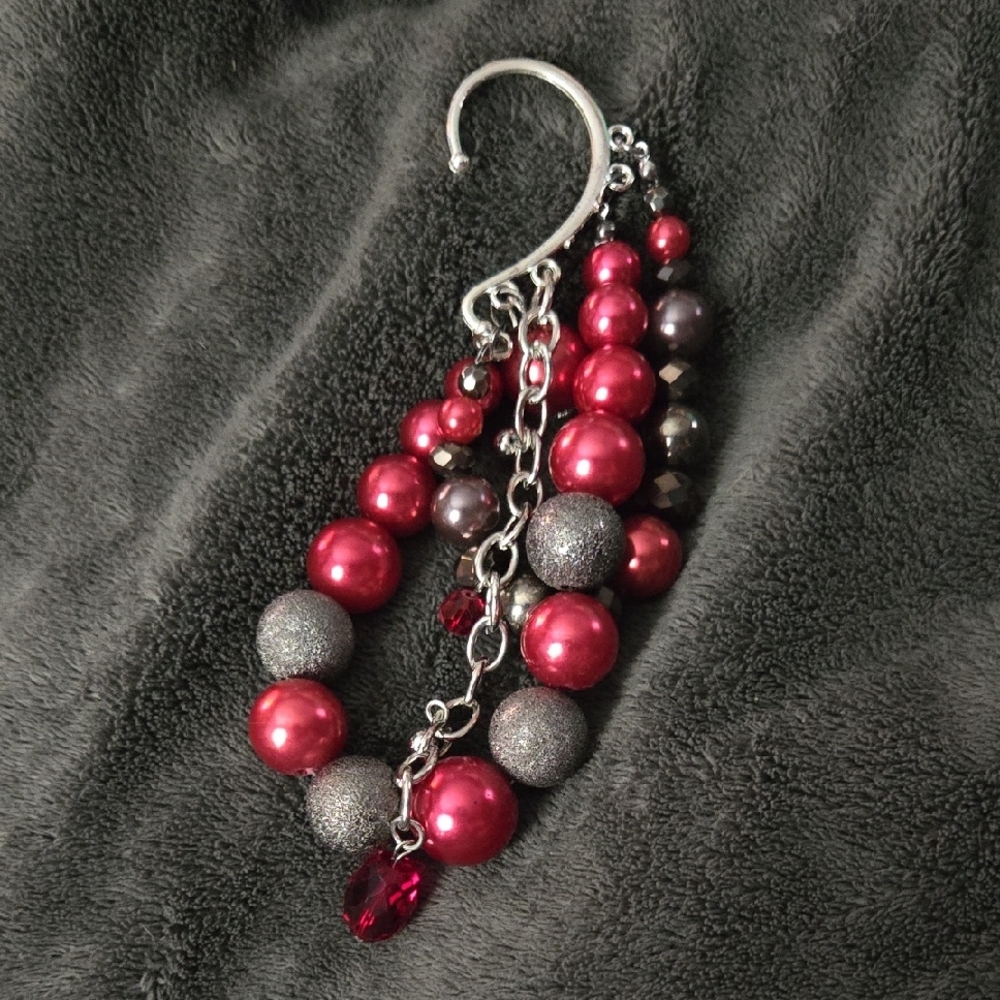 Elegant Silver and Red Beaded Women's Earrings